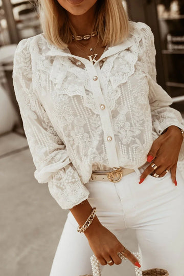 Elegant Shirt With Embroidery And Ruffles Laroya