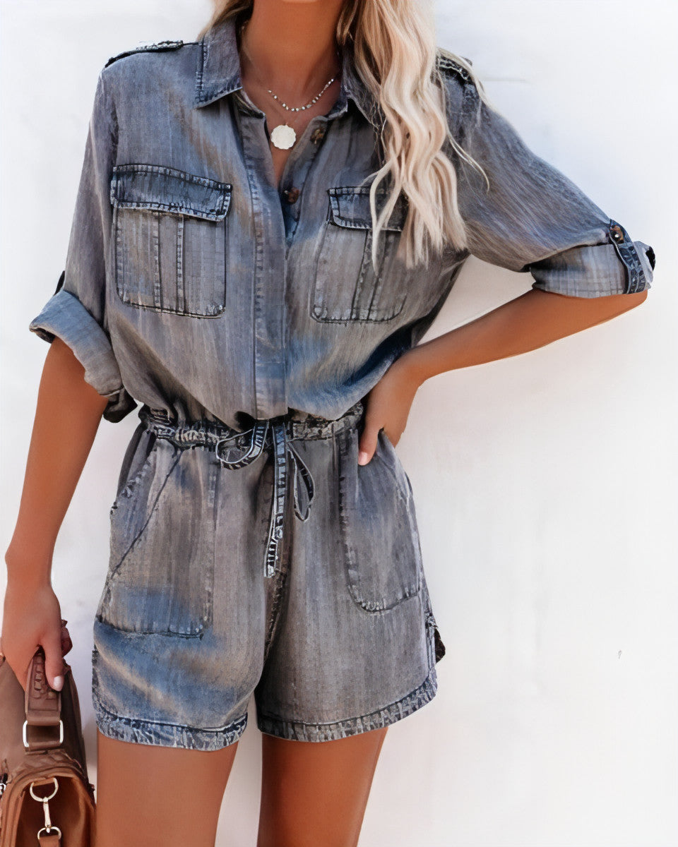 Loose Shirt Long-Sleeved Jumpsuit