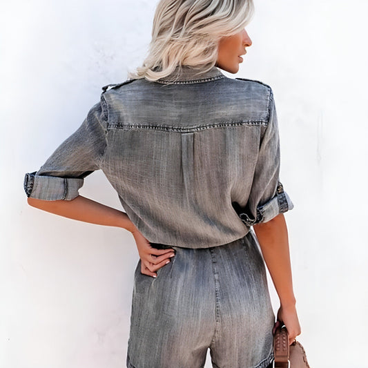 Loose Shirt Long-Sleeved Jumpsuit