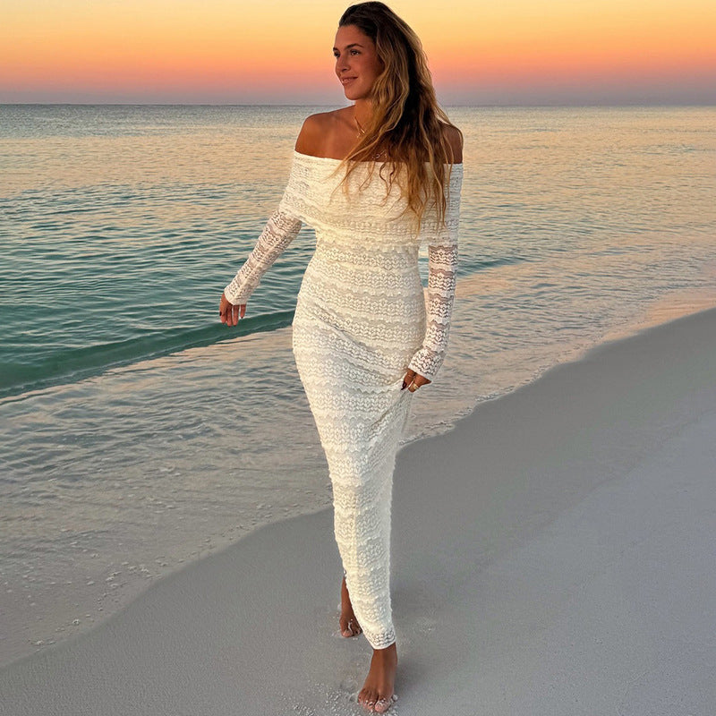 Elegant Off-Shoulder Lace Maxi Dress (Socialite Style)