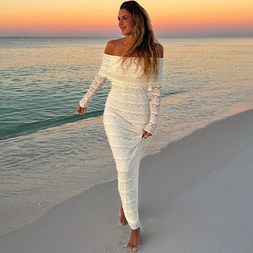 Elegant Off-Shoulder Lace Maxi Dress (Socialite Style)