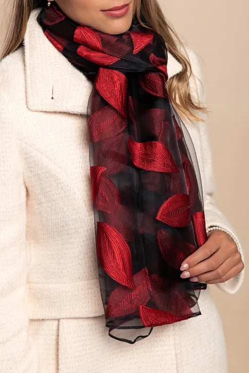 Transparent scarf with embroidery