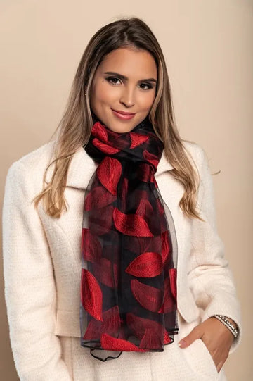 Transparent scarf with embroidery