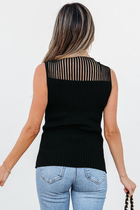 Ribbed Texture Mesh Cutout Knitted Sweater Vest