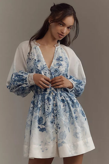 Vintage Puff Sleeve Stand Collar Dress