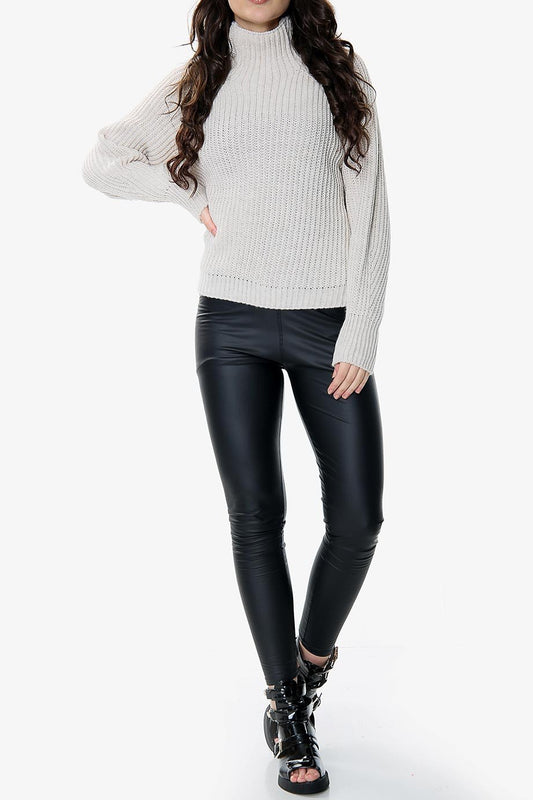 Beige Balloon Sleeve Knit Jumper