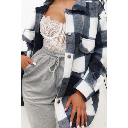 Navy Blue Checked Shacket